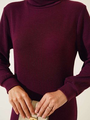 Fitilli Balıkçı Yaka Elbise Mürdüm