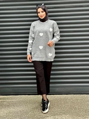 Gri Kalpli Triko Tunik Gri Kalpli Triko Tunik