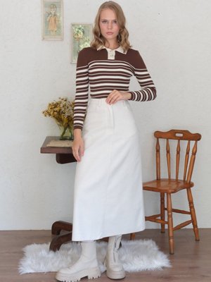 Ekru Keten Kalem Etek