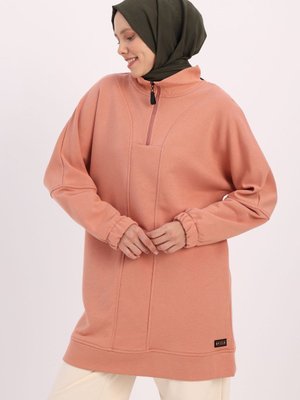 Somon Dik Yaka Fermuarlı Sweat Tunik Somon Dik Yaka Fermuarlı Sweat Tunik