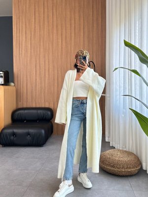 Maxi Boy Uzun Polarlı Kalın Triko Hırka