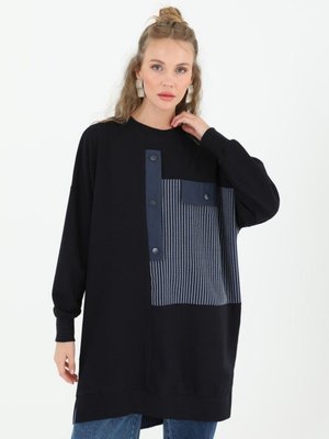 İki İplik Kumaş Düğme Ve Çizgi Detaylı Sweatshirt