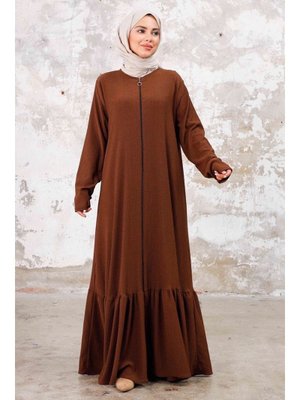 Kahve Zeyel Boydan Fermuarlı Ferace