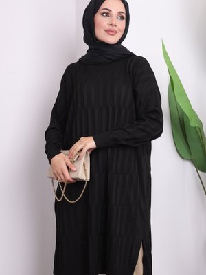 Siyah Soğuk İplik Merserize Triko Tunik