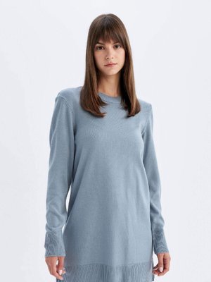 Regular Fit Bisiklet Yaka Yandan Yırtmaçlı Basic Düz Kazak Tunik H3431az24au