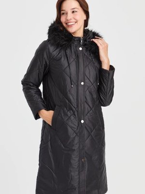 Siyah Kapüşonlu Kareli Mont Siyah Kapüşonlu Kareli Mont