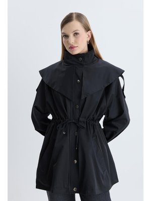 Siyah Diella Bel Kordonlu Yağmurluk