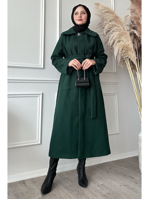 Kuşaklı Gizli Patlı Zümrüt Yeşili Kaban