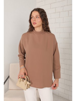 Bej Basic Krep Tunik