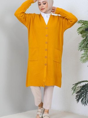 Uzun Triko Hırka Hardal