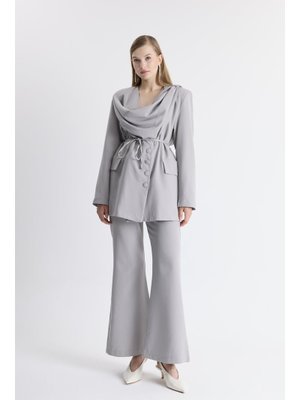 Gri Coralie Degaje Yakalı Blazer Ceket Takım Gri Coralie Degaje Yakalı Blazer Ceket Takım