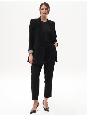 Kapak Cepli Krep Blazer Ceket Siyah