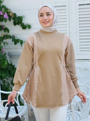 Yan Bağlamalı Kareli Tunik Vizon Yan Bağlamalı Kareli Tunik Vizon