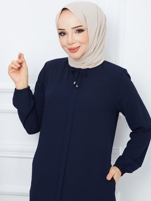 Giyim Krep Kumaş Ferace Yaka Bağcıklı Lacivert