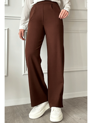 Pile Detay Bol Paça Acı Kahve Pantolon Pile Detay Bol Paça Acı Kahve Pantolon