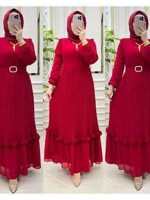 Piliseli Şifon Elbise