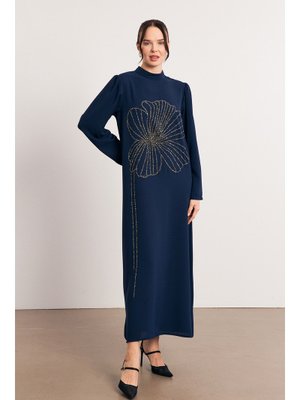 İndigo Taş İşleme Detaylı Abiye Elbise