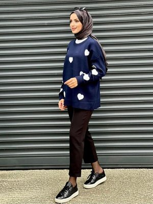 Lacivert Kalpli Triko Tunik