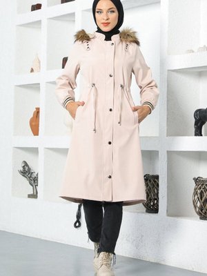 Kapüşonlu Mont Krem