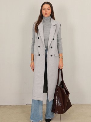Gri Kaşe Uzun Yelek