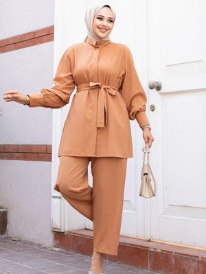 Camel İnci Kol Detaylı Takım