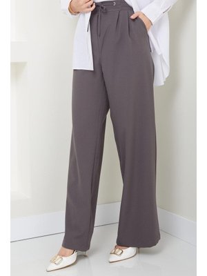 Füme Kuşgözü Detaylı Bağcıklı Pantolon Füme Kuşgözü Detaylı Bağcıklı Pantolon