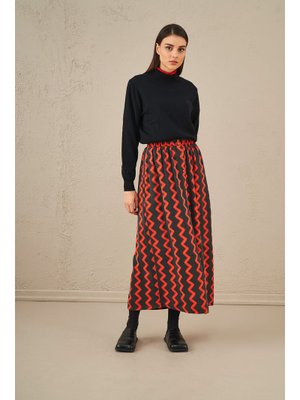 Viskon Siyah Zigzag Etek