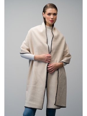 Bej Nakışlı Yün Görünümlü Şal