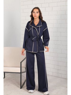 Lacivert Biyeli Scuba Takım