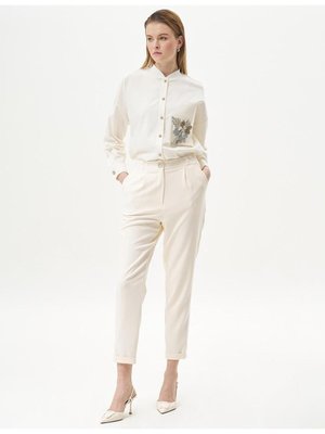 Duble Paça Beli Lastikli Pantolon Ekru