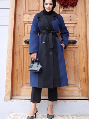 İndigo Önü Garnili Trençkot İndigo Önü Garnili Trençkot