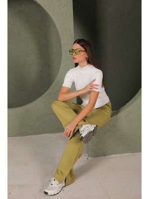 Yağ Yeşili Scuba Yırtmaçlı Pantolon