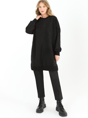 Siyah İki İplik Kumaş Çizgili Garnili Sweatshirt Siyah İki İplik Kumaş Çizgili Garnili Sweatshirt