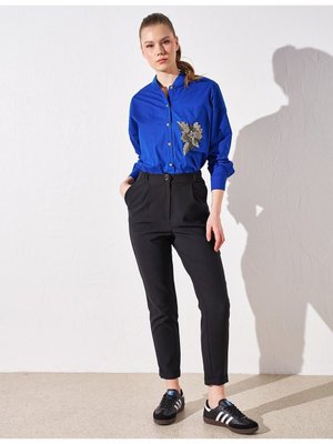 Duble Paça Beli Lastikli Pantolon Siyah