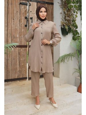 Büzgü Detaylı Vizon Takım Büzgü Detaylı Vizon Takım