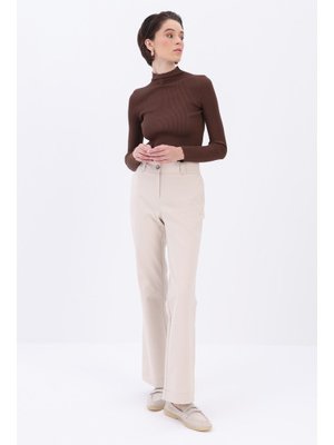 Açık Bej Yüksek Bel İspanyol Paça Kumaş Pantolon