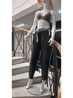 Antrasit İtalyan Kemerli Keten Pantolon