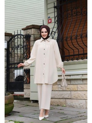 Büzgü Detaylı Bej Takım