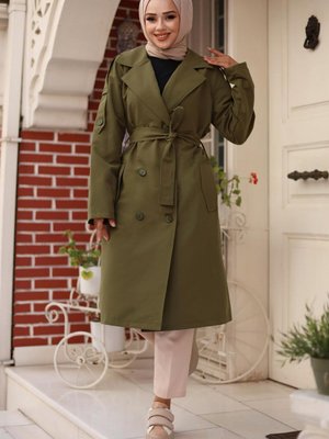 Haki Omuzu Apolet Detaylı Trençkot Haki Omuzu Apolet Detaylı Trençkot