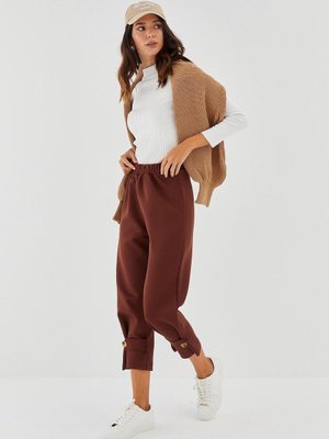 Paçası Kemerli Scuba Pantolon Acı Kahve Paçası Kemerli Scuba Pantolon Acı Kahve