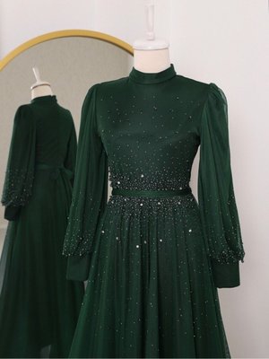 Tasarım Taş Detaylı Kabartma Etekli Tül Abiye Elbise Tasarım Taş Detaylı Kabartma Etekli Tül Abiye Elbise