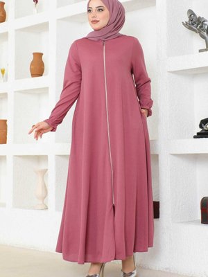 Fermuarlı Cepli Ferace Gül Kurusu