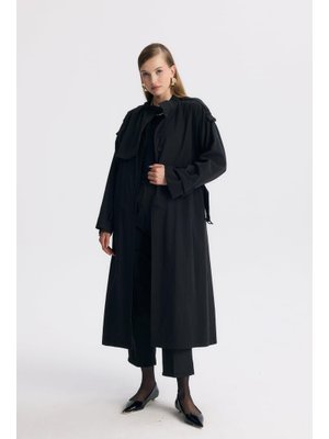 Siyah Arby Kemerli Trençkot