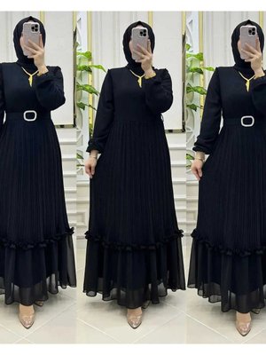 Piliseli Şifon Elbise