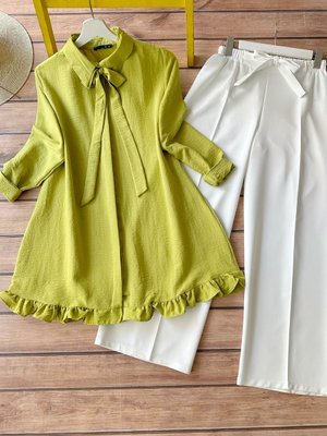 Fırfır Detaylı Tunik Ve Pantolon Yağ Yeşili