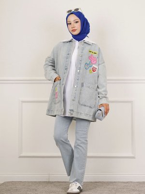 Baskı Detaylı Kot Ceket Baskı Detaylı Kot Ceket