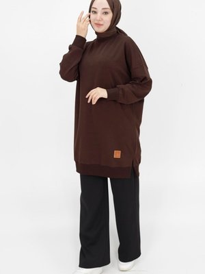 İki İp Kumaş Basic Tunik Sweatshirt