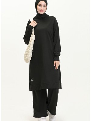 İki İp Tunik Pantolon İkili Takım Siyah İki İp Tunik Pantolon İkili Takım Siyah