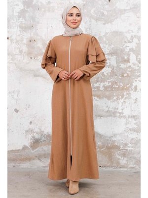 Vizon Fırfır Kol Boydan Fermuarlı Ferace