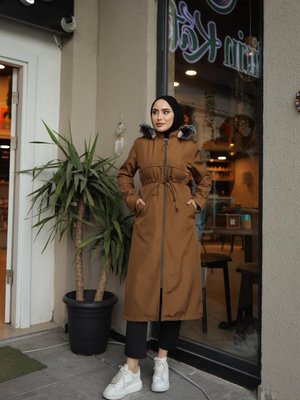 Camel Düğme Detaylı Mont